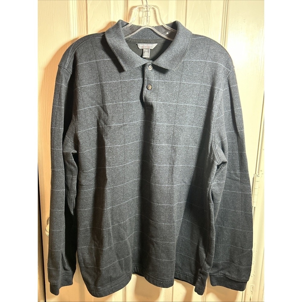 Van Heusen Men's Knit Polo‎ Shirt ¼ Button Long-Sleeve Size Large Blue